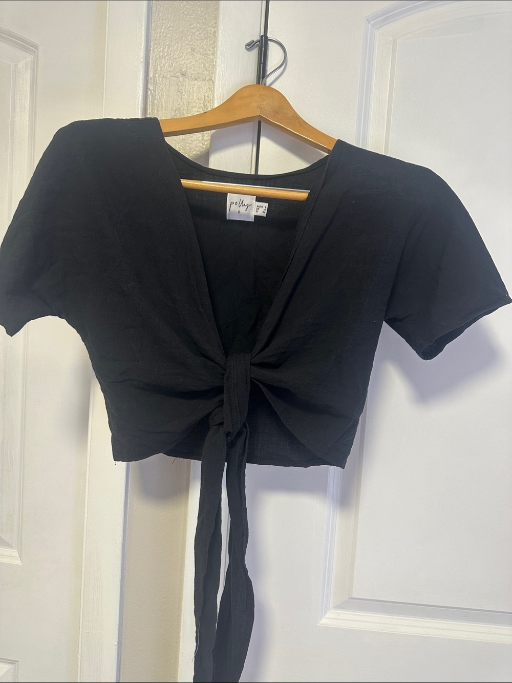Polly Tie-Front Black Crop Top